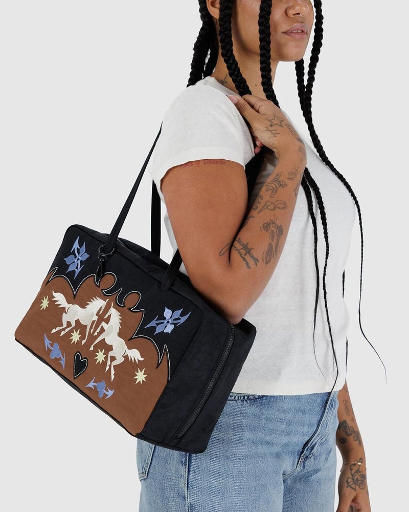 BAGGU Medium Nylon Bowler Bag - Western Appliqué - Image 2